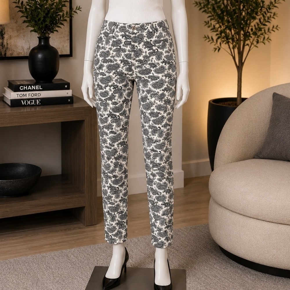 Michael Kors Women Trousers Paisley Print Skinny Ankle Cream Navy 0P